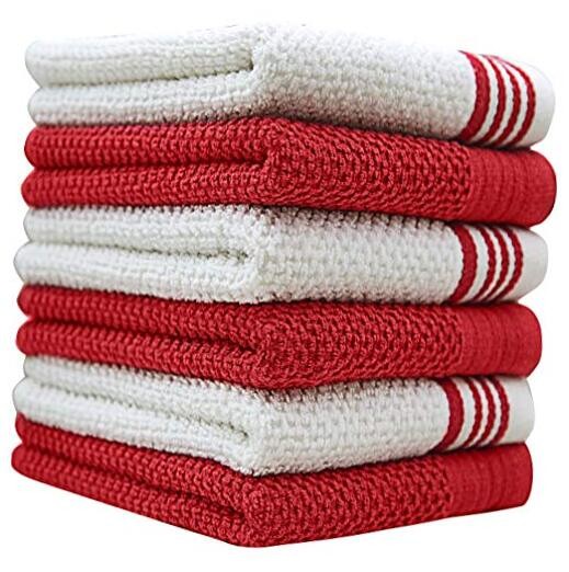 Large 16x28 Premium Cotton Kitchen Towels 6-Pack in Red