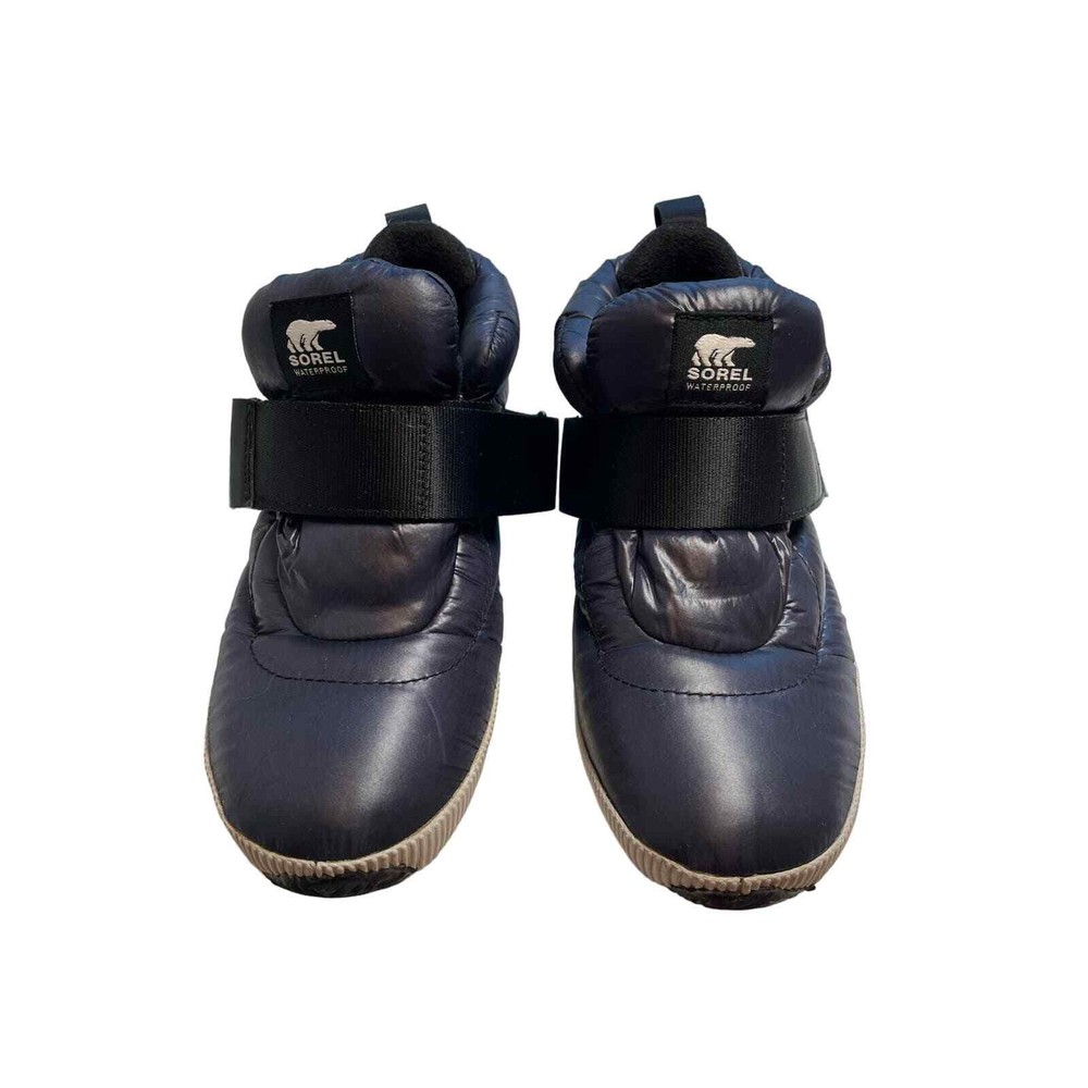 Sorel Out N About Waterproof Sneaker Navy Blue Puffer Strap Ankle Boots‎