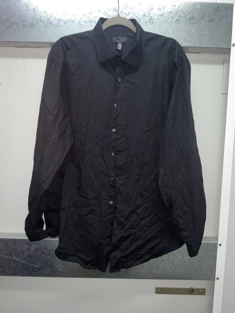 Alfani Shirt Mens XL Black Long Sleeve Button Up Pockets 17-17 3/4 36-37 Neck