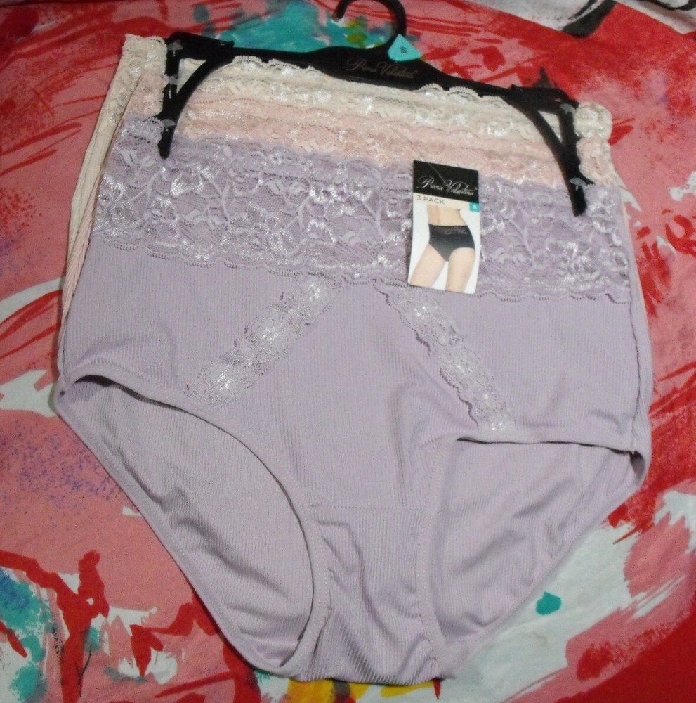 3pk Prima Valentina 871398 Microfiber Lace Trim Ribbed Brief Panties-image