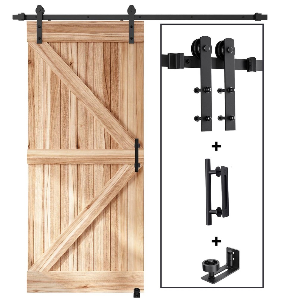 6 FT Sliding Barn Door Track and Handle Hardware Kit, Straight Pulley,Slide S...