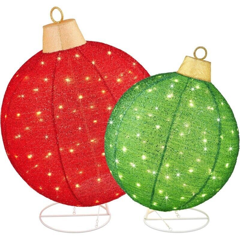 2pc Lighted Pop-Up Outdoor Christmas Ball Ornament Set Holiday Decoration