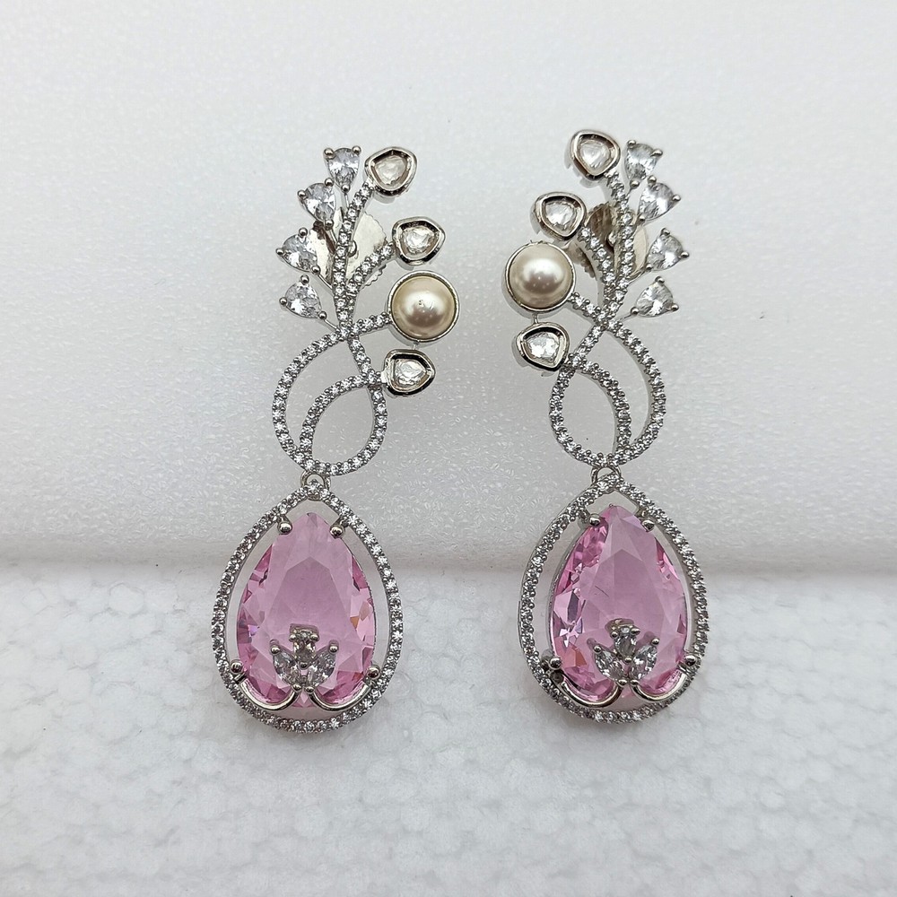 Pink Quartz Gemstone Earring, Pear Gemstone , CZ Gemstone Earring Gift For Her