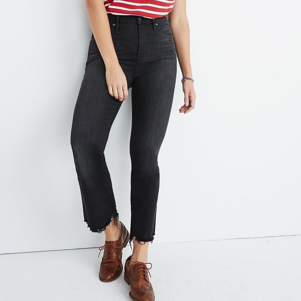 MADEWELL Cali Demi Boot Jean Black 23 High Waist Distressed Hem Style