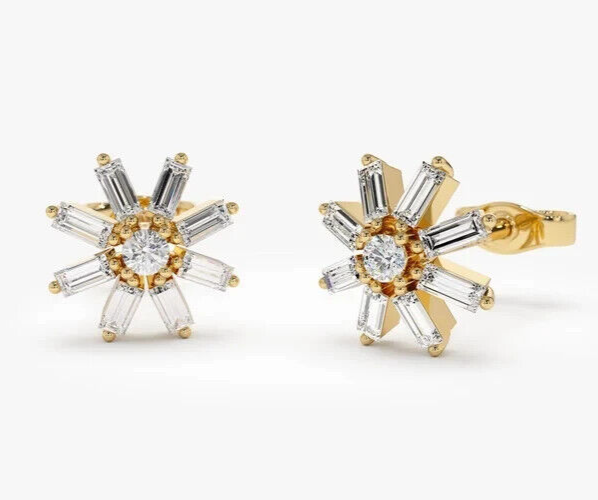 1.5Ct Round Simulated Diamond Sun Stud Earrings in 925 Sterling Silver