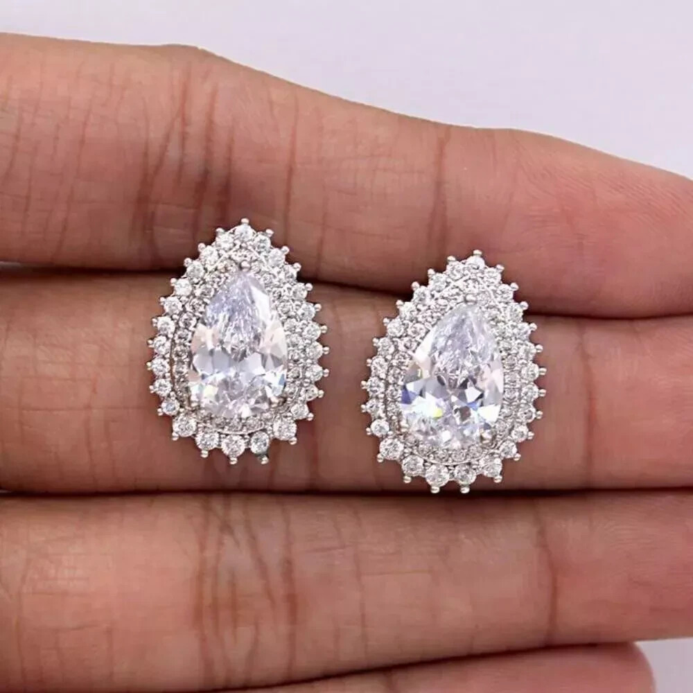 2 Ct Pear Cut Moissanite Stud Earrings in 14k White Gold Plated