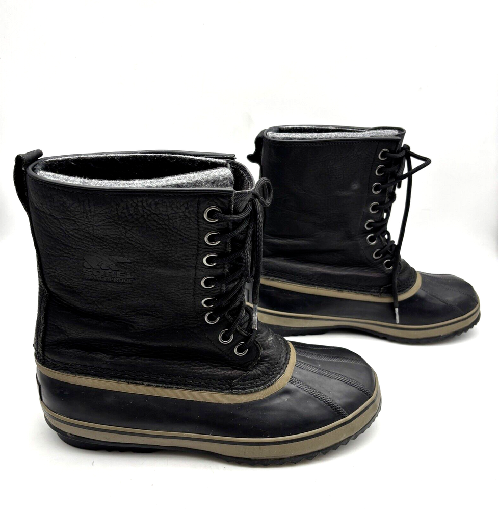 SOREL 1964 Premium T Black Leather Wool Lined Water Proof Snow Boots Men's 11