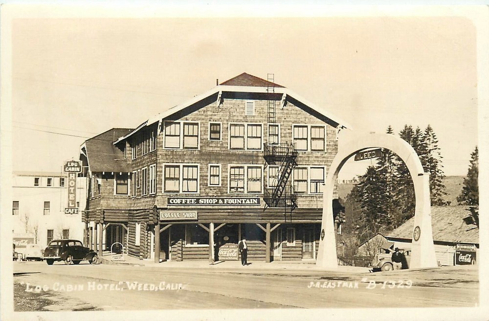 1915 Weed California Log Cabin Hotel auto Truck occupation Postcard RPPC 25-925
