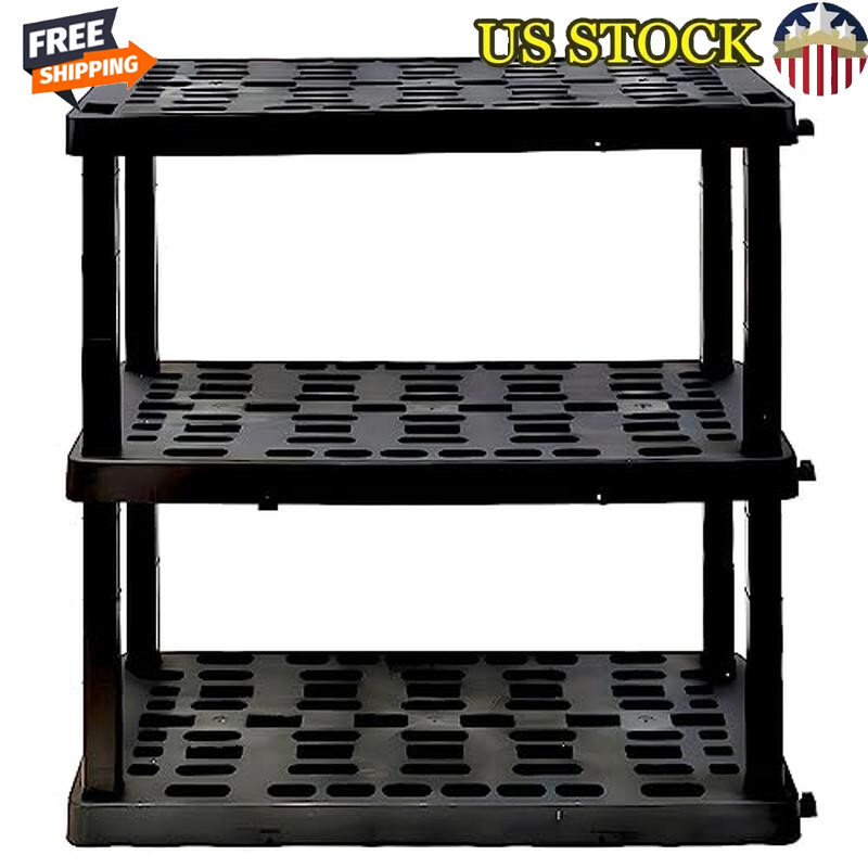 3-Tier Plastic Storage Shelf for Garage Organizing Lightweight Durable Rack Unit