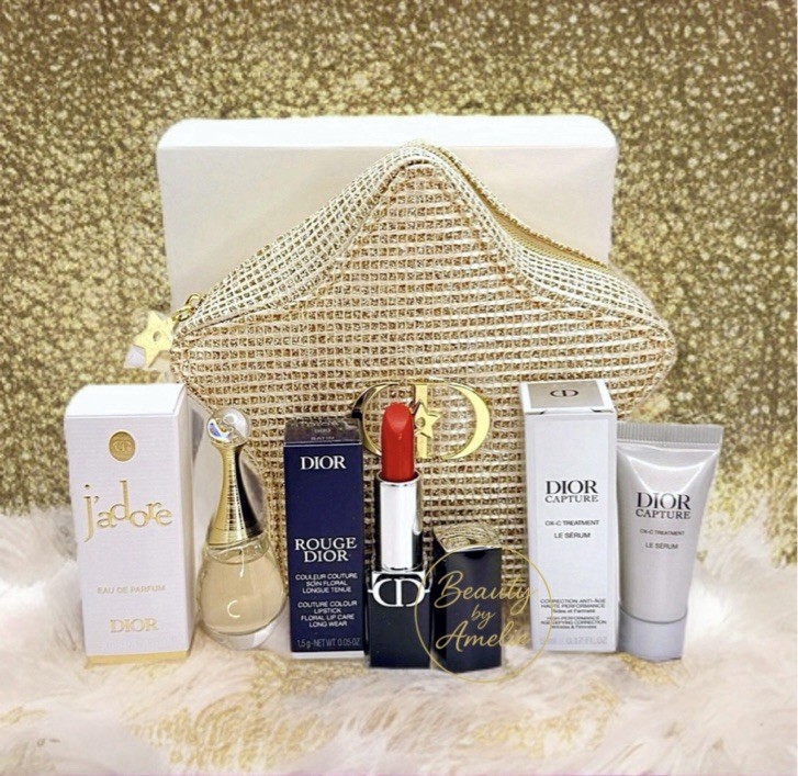Dior Gold Star Pouch Make Up Bag 4pc Makeup Skincare Set Limited Holiday Edition
