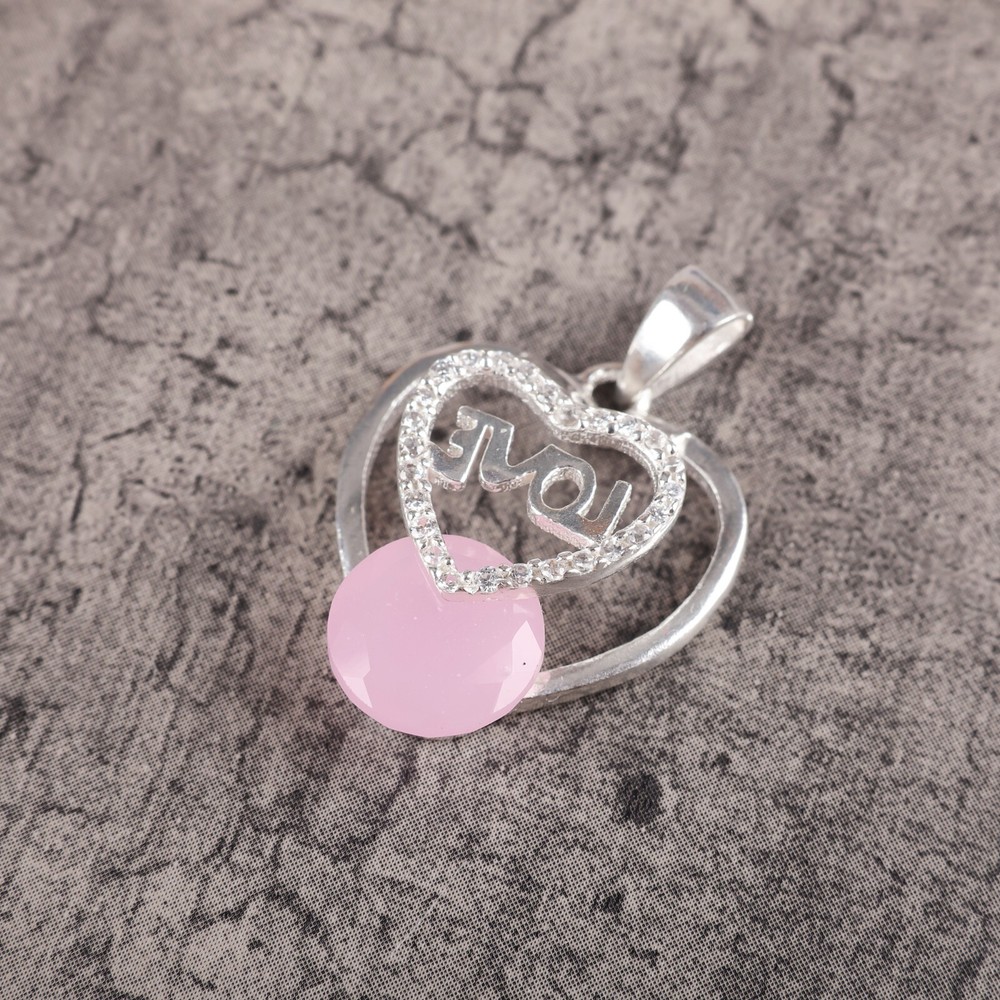 Christmas Sale: 925 Sterling Silver Rose Chalcedony Mother Pendant Jewelry-image