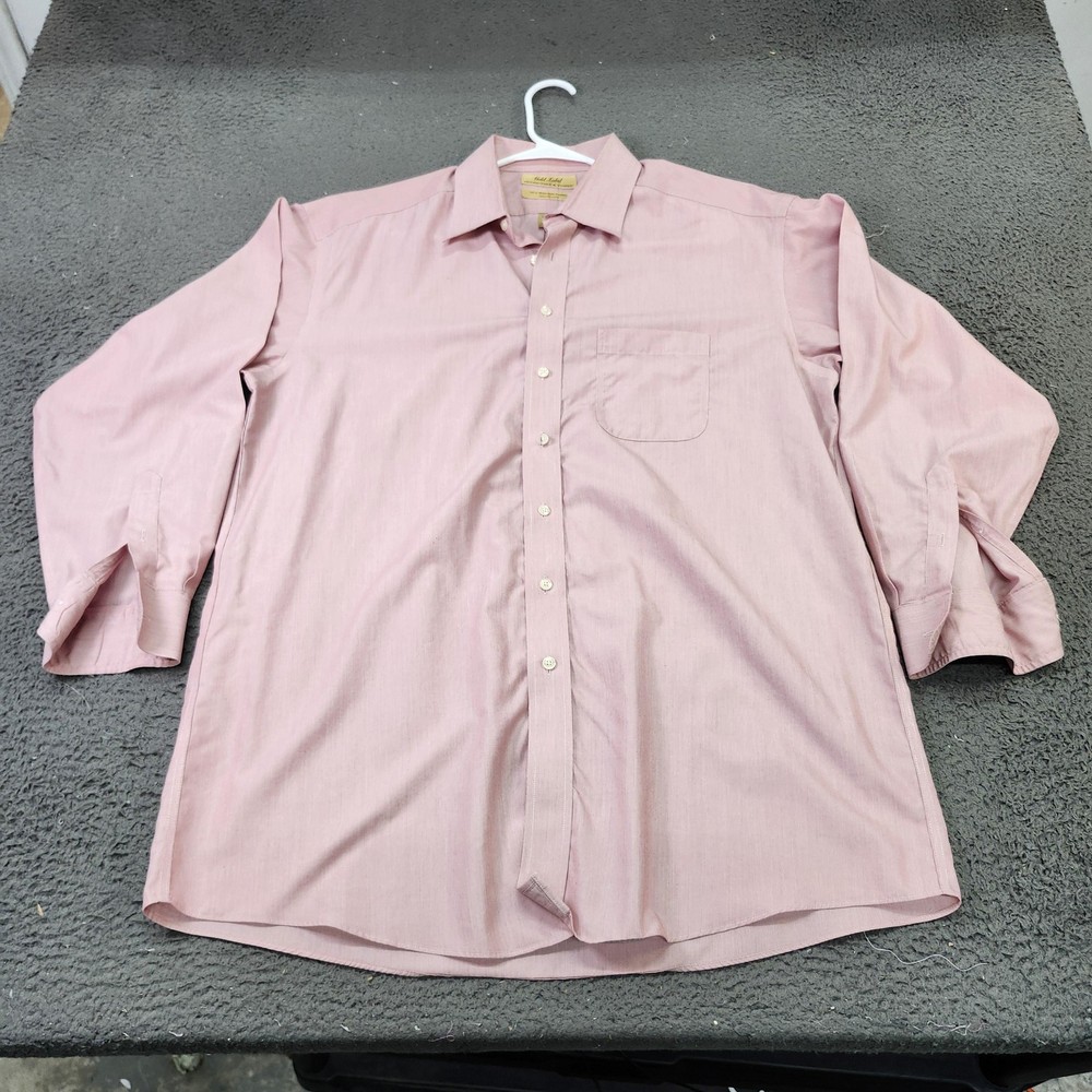 Roundtree & Yorke Gold Label Dress Shirt Mens 16.5 34/35 Pink Stripe Non Iron