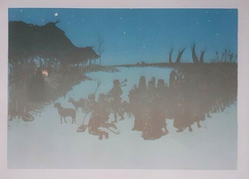 Vintage 1890 Henri Riviere Adoration of Jesus Stable Lithograph Christmas Print