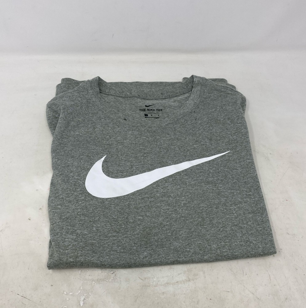 Nike Dri-FIT Big Kids Swoosh Training T-Shirt, Dark Grey Heather/White, Size M