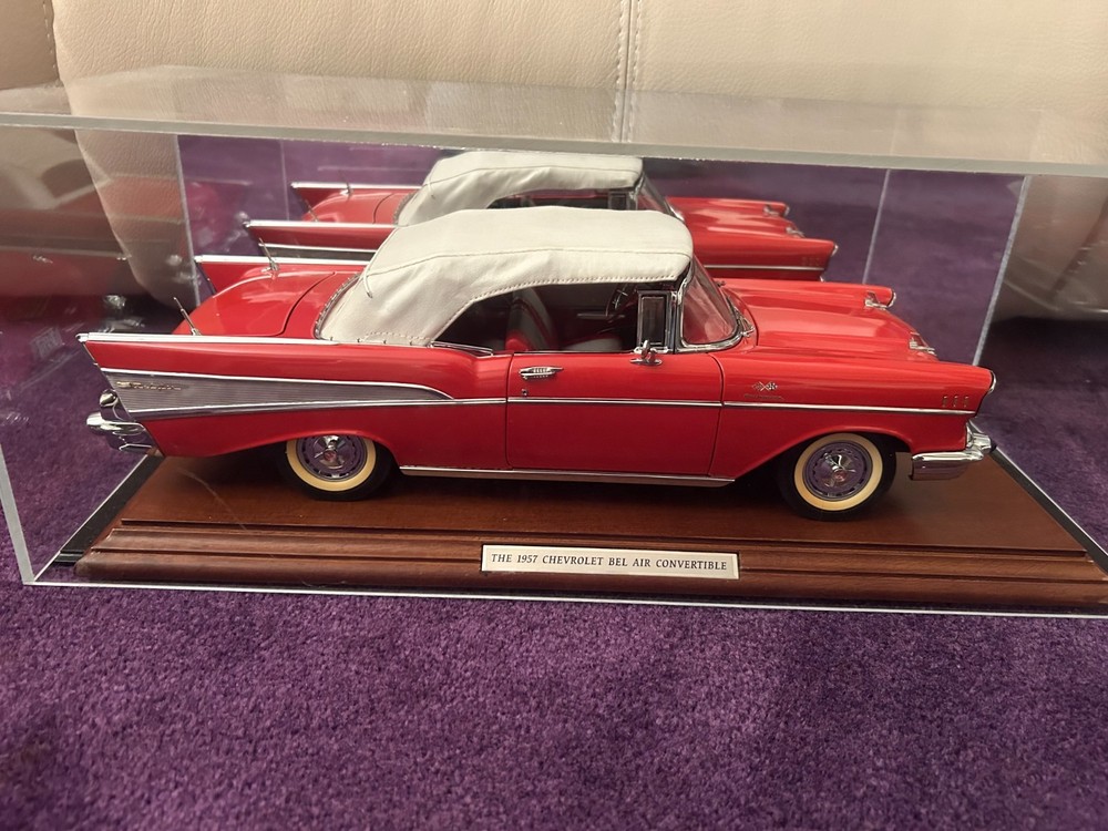 1957 Chevrolet Bel Air Convertible Danbury Mint w/Box , Wood Plaque Display Case