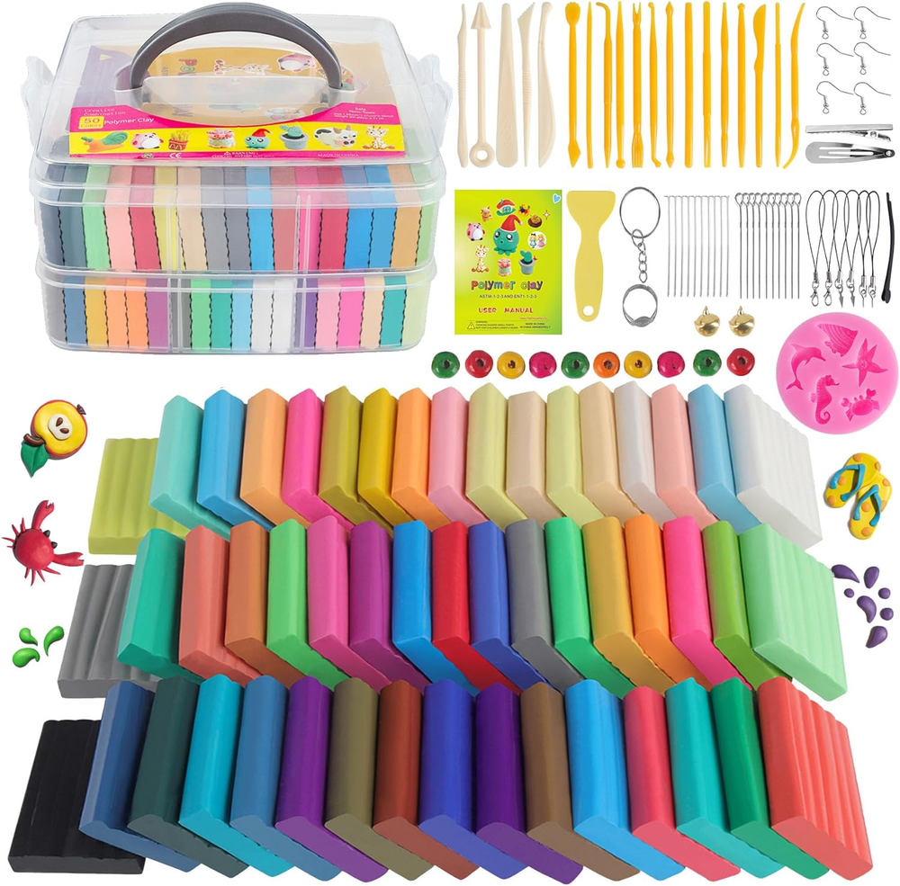 Polymer Clay Sets,50 Colors Modeling Clay for Kids,Oven Bake Clay DIY MODL Clay