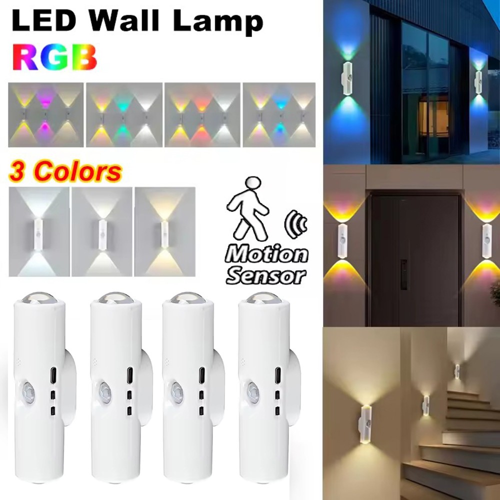 LED Motion Sensor Wall Light USB Rechargeable Night Light 3 Color/RGB 7 Color AN