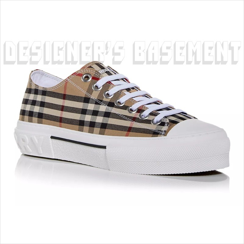 BURBERRY Archive Beige Check canvas 44EU/10UK rubber Logo JACK sneakers NIB $650