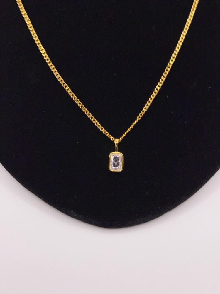 18K Gold Birthstone Pendant Necklace – 2mm Cuban Link Chain – Unisex Gift