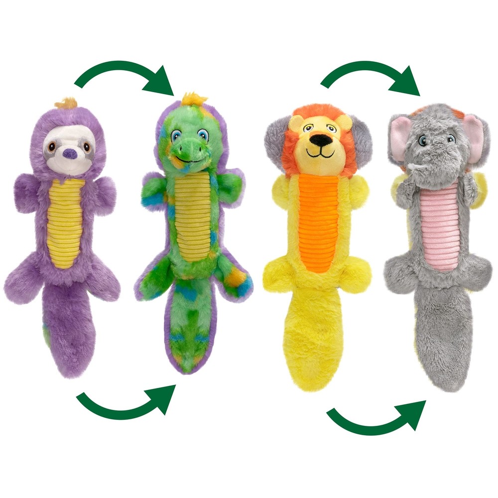 Shake & Squeak Flipsterz Plush Dog Toy, Randomly Selected - Dino-Sloth OR Lio...