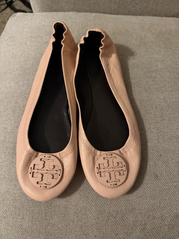 Tory Burch Minnie Women's Travel Ballet Flat Shoes, Size 8.5 Tan/Nude Leather