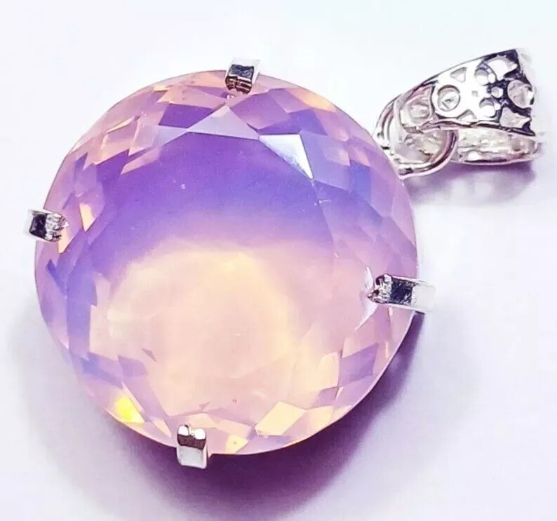 Natural Pink 95.00 Ct Opal 925 Solid Silver Pendant Round Cut Loose Gemstone