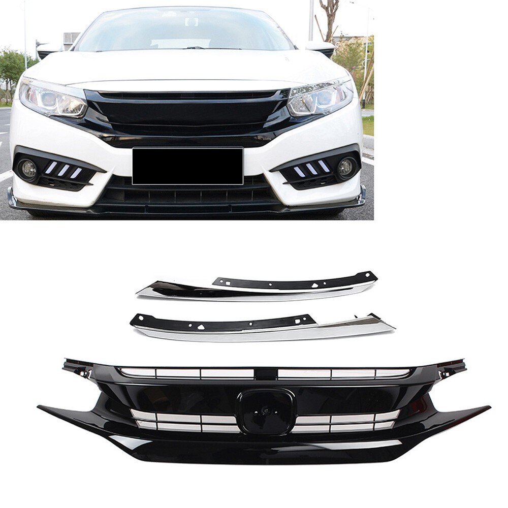 1 Set Front Upper Grille Grill For Honda Civic Coupe Sedan 2016-2018 US Stock