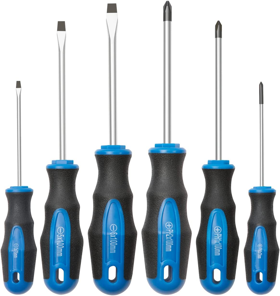 6-Piece Magnetic Tip Screwdriver Set - 3 Phillips & 3 Flat - Professional Grade
