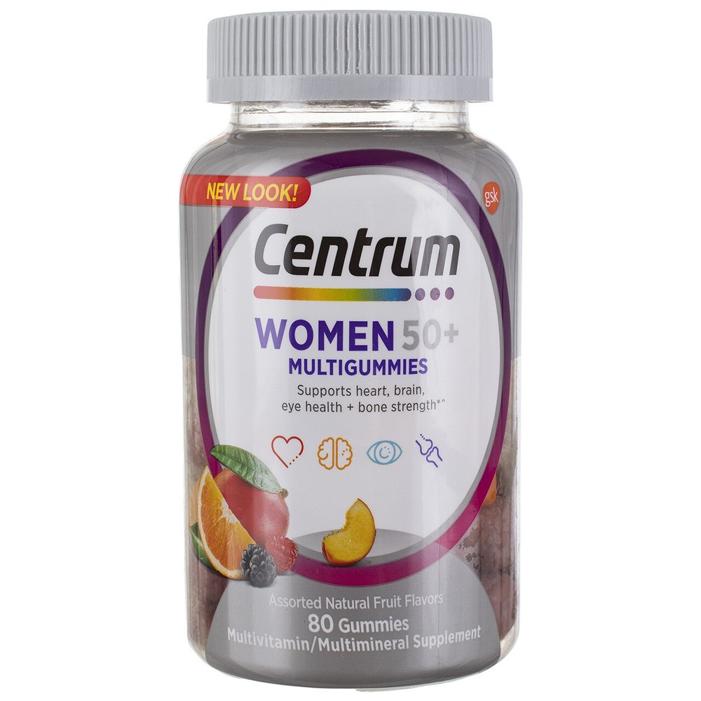 Centrum Women 50 + Multivitamin Gummies, Assorted Natural Fruit Flavors, 80 Ct