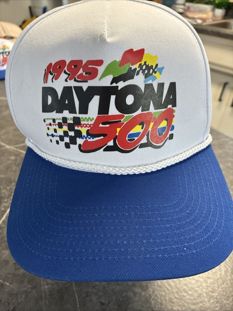 1995 Daytona 500 Hat Cap Snap Back Mens White Blue NASCAR Racing
