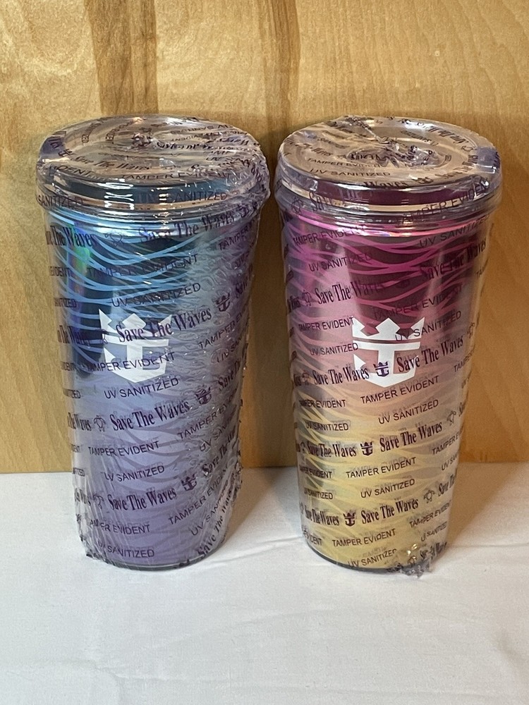 2 New Royal Caribbean Cruise Line Save The Wave Coca Cola Cup Tumbler Clear Lid