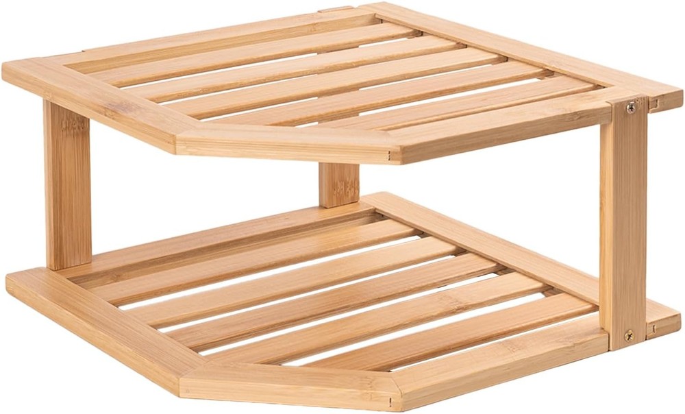 Bamboo Corner Shelf2 Tier Plate Organizer for Cabinet and Countertop,Pantry Dish