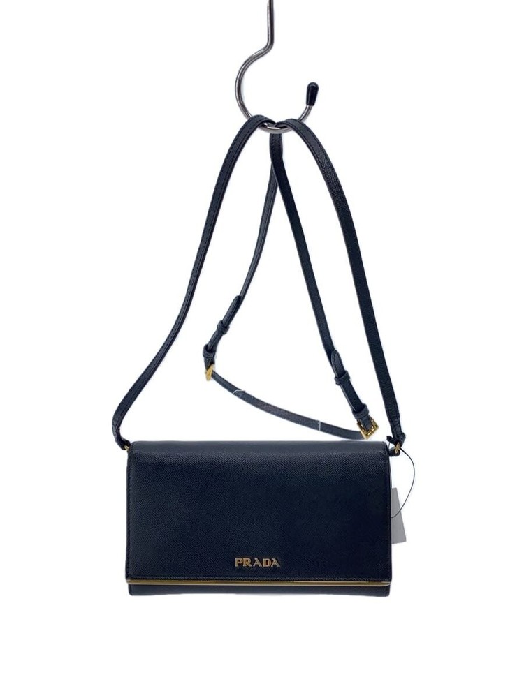 RARE PRADA Black Leather Shoulder Bag Solid Color