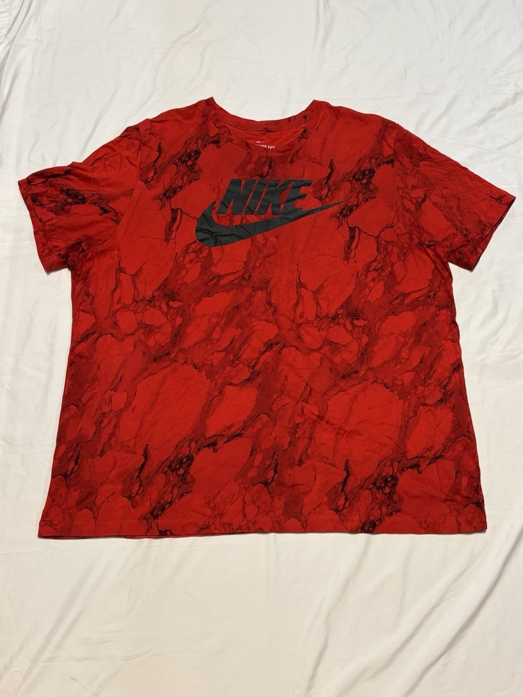 Nike Men’s Graphic Logo T-Shirt Red Black Marble Print Size 2XL