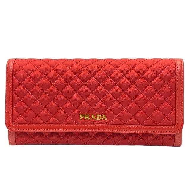 PRADA Quilted Long Wallet Bifold Wallet Nylon Red 1M1132 Authentic