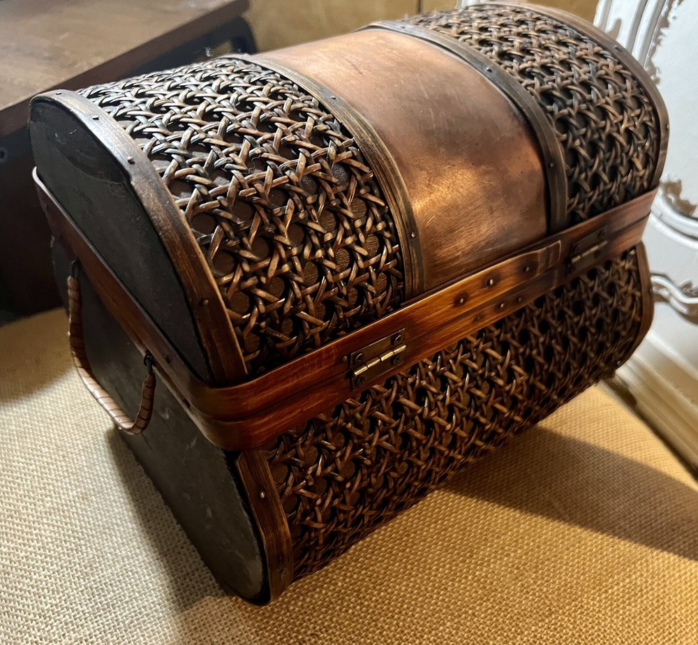 Handmade Wooden Wicker Treasure Box with Handles - Collectible Storage