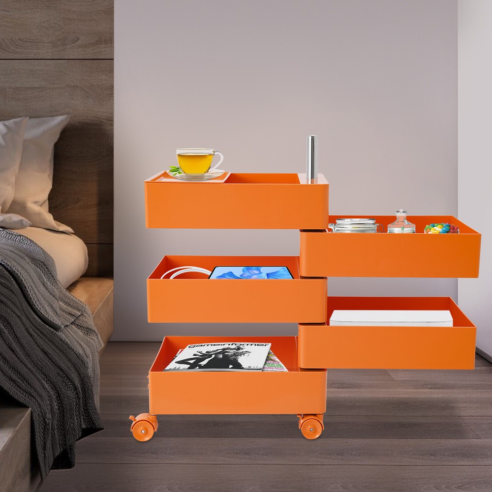 5-layer 360-degree rotating storage cabinet in vibrant orange