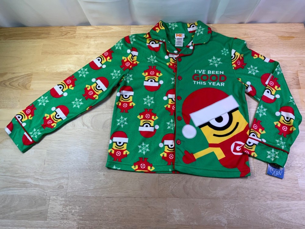 New Boy's Minions Holiday PJ TOP ONLY Sz 10 says I've Been Good This Year—Cute!*-image