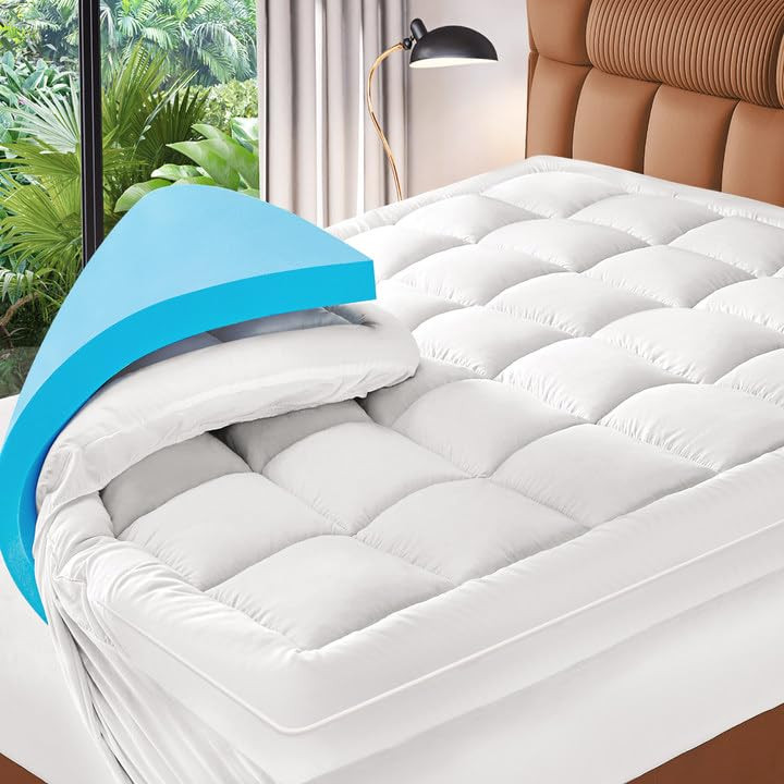 MEUDYT Memory Foam Mattress Topper King Size - 3 Inch Dual Layer Mattress Pad...