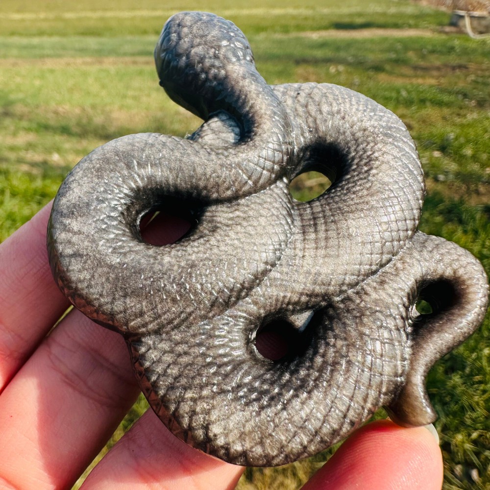 Natural Silver Obsidian Hand Carved Snake Quartz Skull Crystal for Reiki Healing