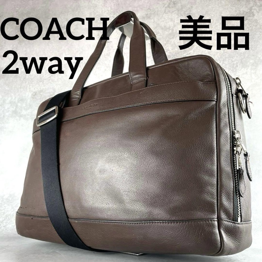 Coach 2Way Business Bag Briefcase Diagonal Layered Leather Authentic