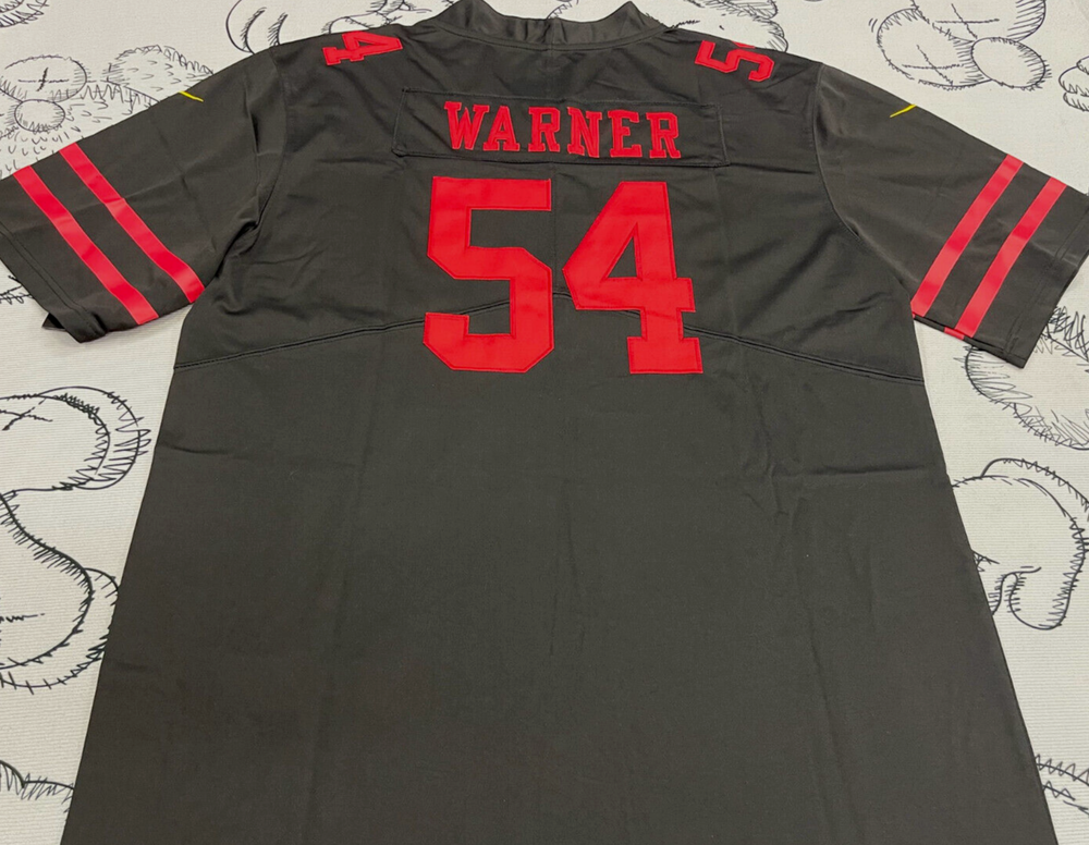 Size L Fred Warner #54 49ers Vapor Black Sewn Stitched Jersey.