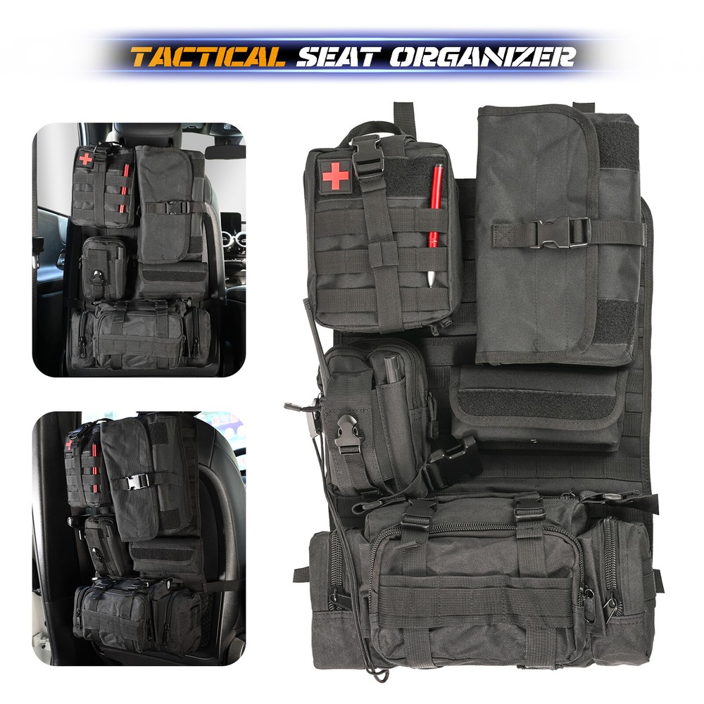 Universal Car Tactical Seat Cover Organizer Storage with 5  Molle Pouch Bag