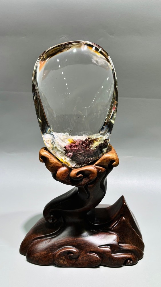 5.47LB Natural Crystal Red Phantom Quartz Ghost Healing Mineral Specimen + Stand