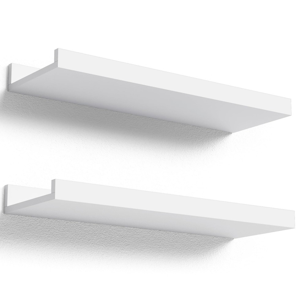 Modern White Floating Shelves Set of 2 - Wall Mounted for Bedroom Nursery or Office