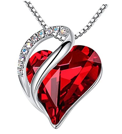 Infinity Love Heart Pendant Necklace with 01-January & July-Siam Ruby Red