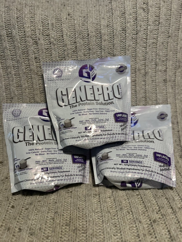 Genepro The Protein Solution Unflavored Collagen Hair, Skin, Nails 3 Pack!