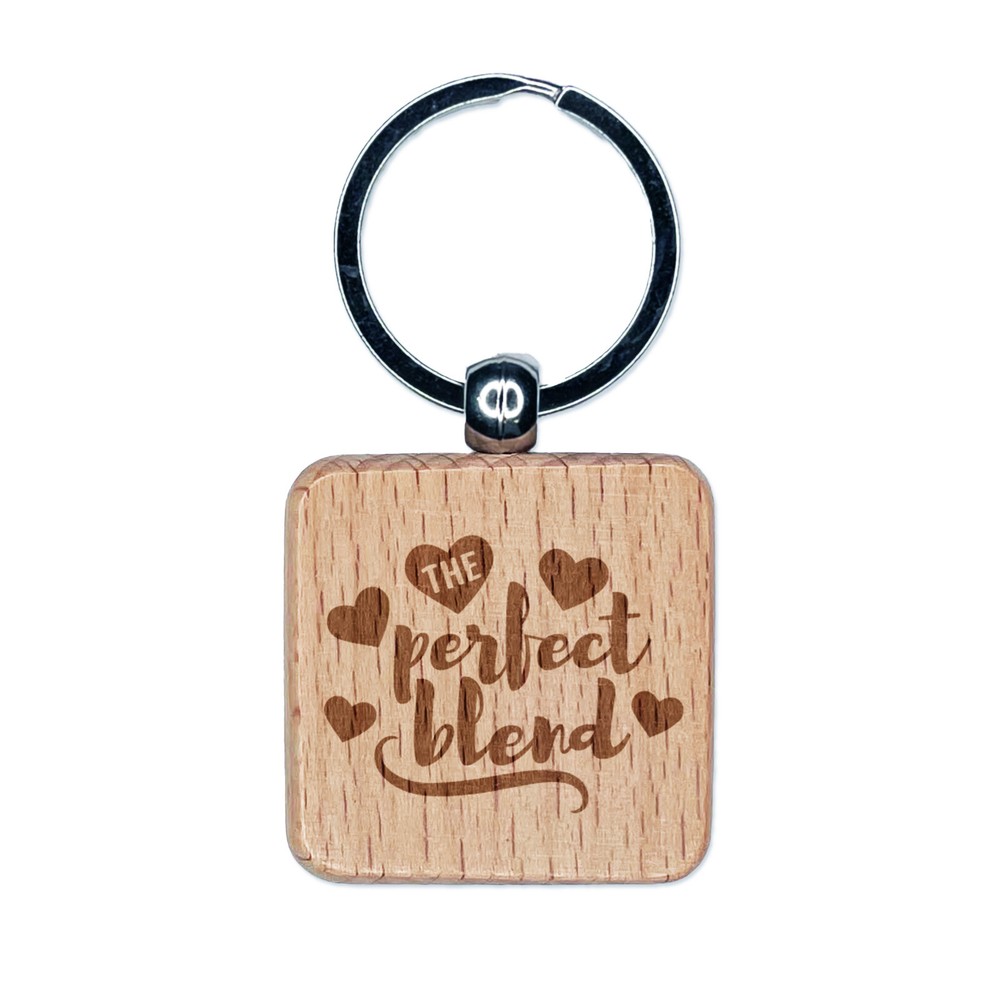 Engraved Wood Square Love Anniversary Valentine's Day Keychain