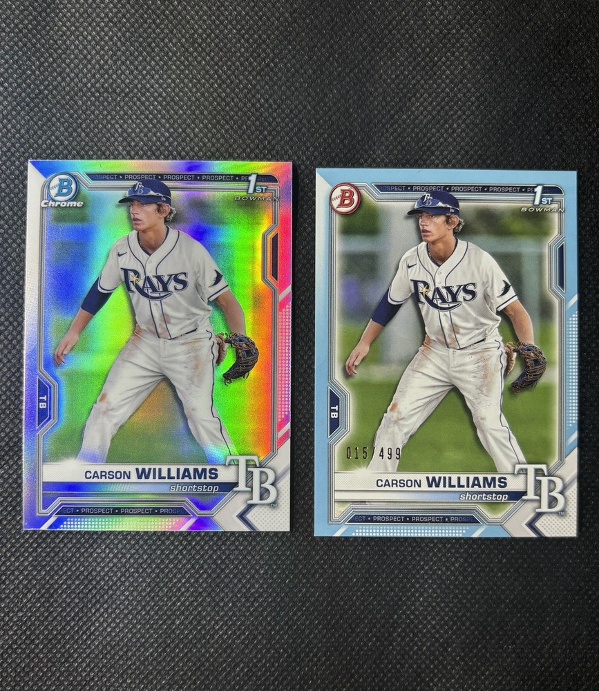 2021 Bowman Carson Williams Chrome Refractor & Sky Blue Parallel /499 2-Card Lot