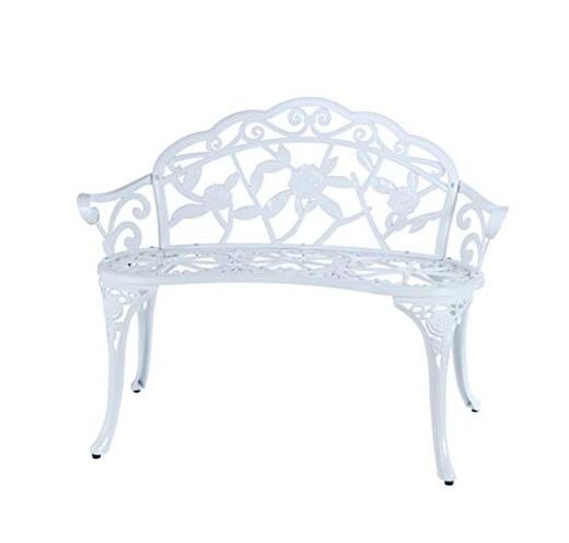 White Cast Aluminum Patio Bench Double Seat Rust-Resistant Balcony Garden